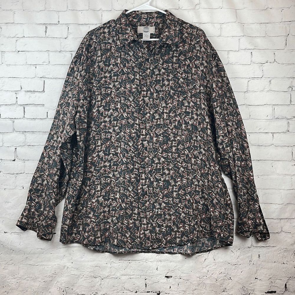 Silk Uomo By Nak Button Down Silk Shirt Mens L Slim Fit Long Sleeve Pattern Prin